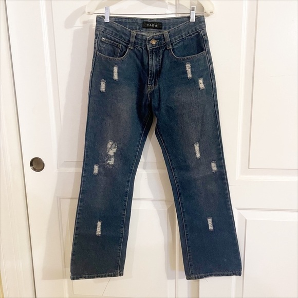 Zara Distressed Straight Leg Jeans - Picture 1 of 9
